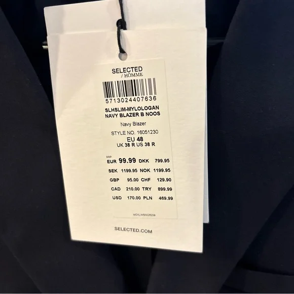 SelectedHommes Modern Classic Slim Fit Suit Blazer Jacket Luxury Navy Blue 38R